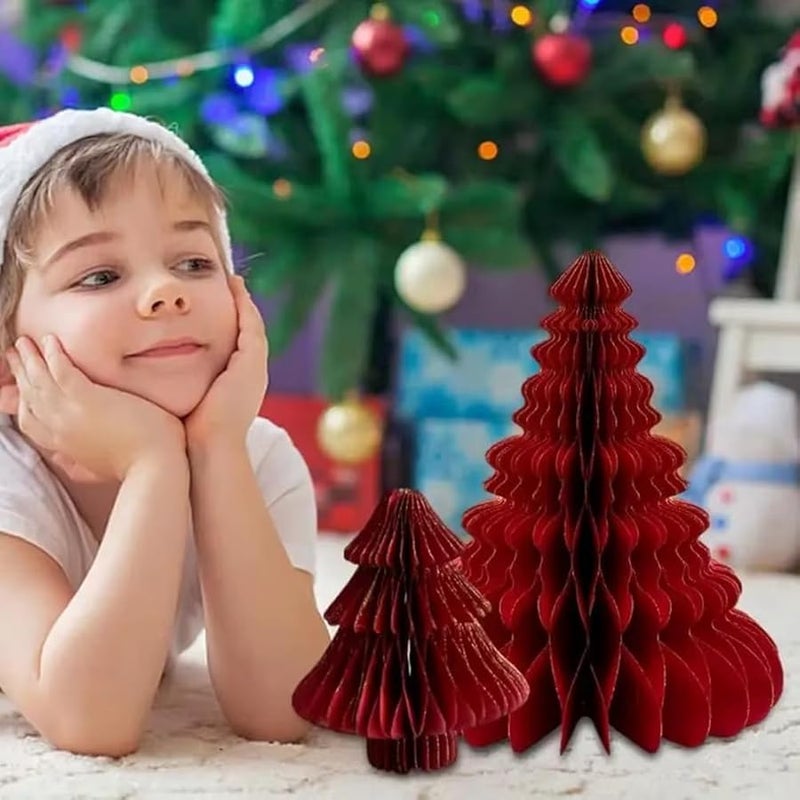 Red Mini 3D Paper Christmas Tree Decoration Home Decor New Year Photo Props - Image 2